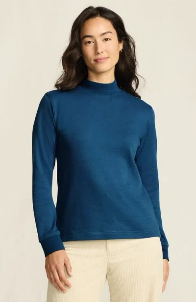 Lands' End Relaxed Cotton Long Sleeve Mock Turtleneck In Blue