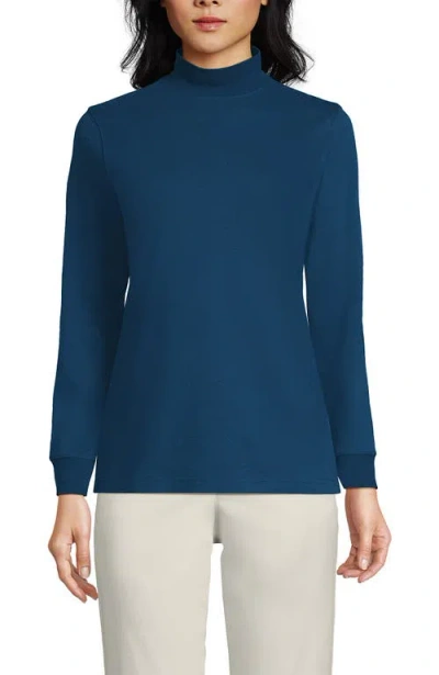 Lands' End Relaxed Cotton Long Sleeve Mock Turtleneck In Blue