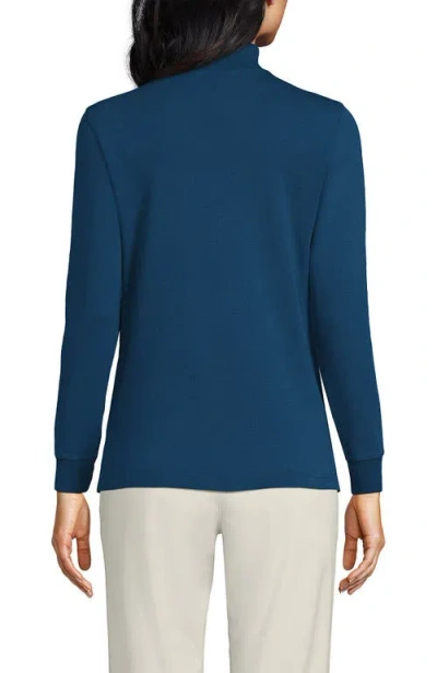 Lands' End Relaxed Cotton Long Sleeve Mock Turtleneck In Blue