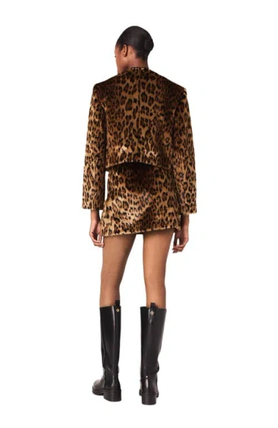 Maje Faux Fur Leopard Print Jacket In Brown