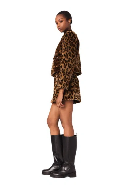 Maje Faux Fur Leopard Print Jacket In Brown
