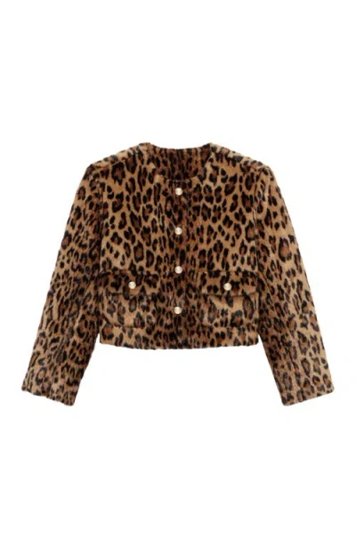 Maje Faux Fur Leopard Print Jacket In Brown