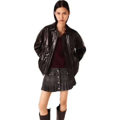 Maje Womens Dark Brown Cracked Relaxed-fit Faux-leather Jacket In Brown