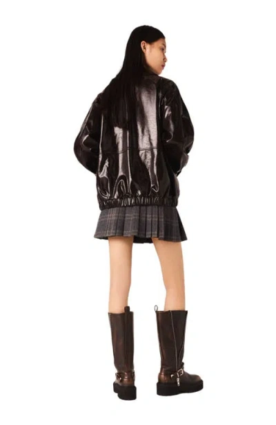 Maje Womens Dark Brown Cracked Relaxed-fit Faux-leather Jacket In Brown