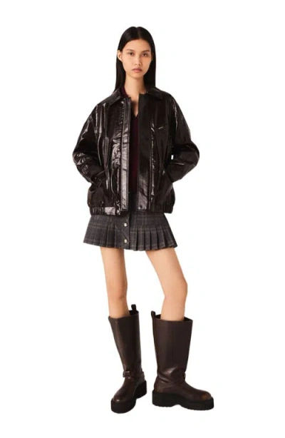 Maje Womens Dark Brown Cracked Relaxed-fit Faux-leather Jacket In Brown