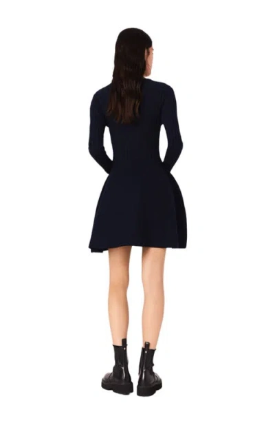 Maje Womens Navy Round-neck Flared-skirt Stretch-knit Mini Dress In Blue