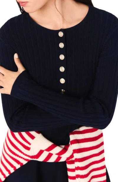 Maje Womens Navy Round-neck Flared-skirt Stretch-knit Mini Dress In Blue