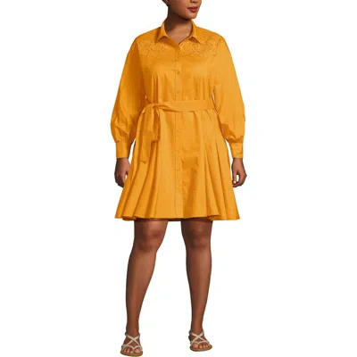 Lands' End Poplin Button Front Dress With Godets In Gold