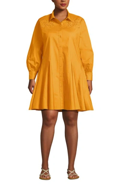 Lands' End Poplin Button Front Dress With Godets In Gold