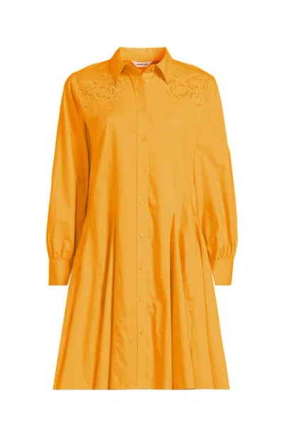 Lands' End Poplin Button Front Dress With Godets In Gold