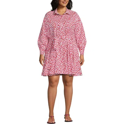 Lands' End Poplin Button Front Dress With Godets In Pink