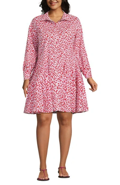 Lands' End Poplin Button Front Dress With Godets In Pink