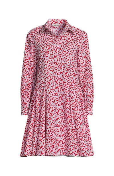 Lands' End Poplin Button Front Dress With Godets In Pink