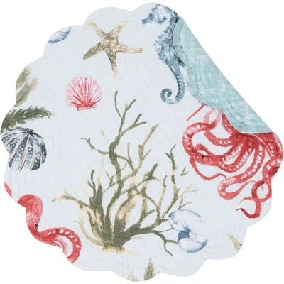 C & F Home C&f Home Behari Coastal Sea Life Cotton Quilted Round Reversible Placemats Set Of 6, 17" In Multi