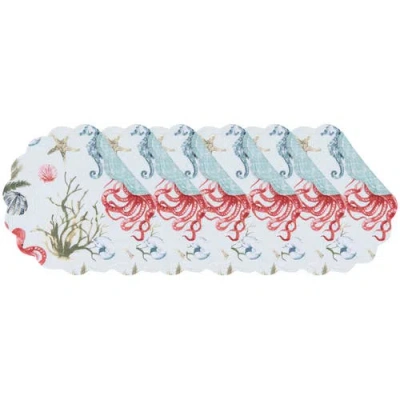 C & F Home C&f Home Behari Coastal Sea Life Cotton Quilted Round Reversible Placemats Set Of 6, 17" In Multi