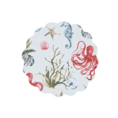 C & F Home C&f Home Behari Coastal Sea Life Cotton Quilted Round Reversible Placemats Set Of 6, 17" In Multi