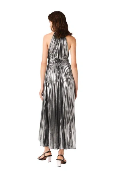 Maje Womens Silver Pleated Halter-neck Woven Maxi Dress