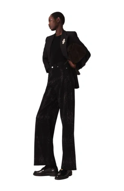 Maje Womens Rhinestone Wide-leg Mid-rise Stretch-denim Jeans Black