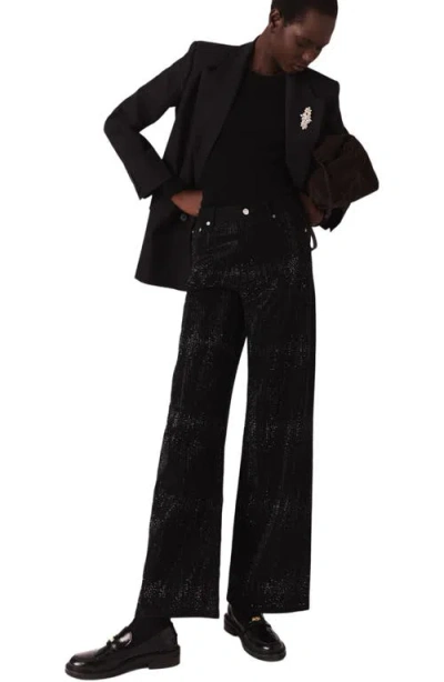 Maje Womens Rhinestone Wide-leg Mid-rise Stretch-denim Jeans Black