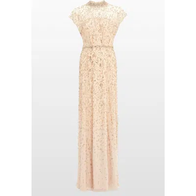 Jenny Packham Crystal Drop Embellished High-neck Maxi Dress In Multi