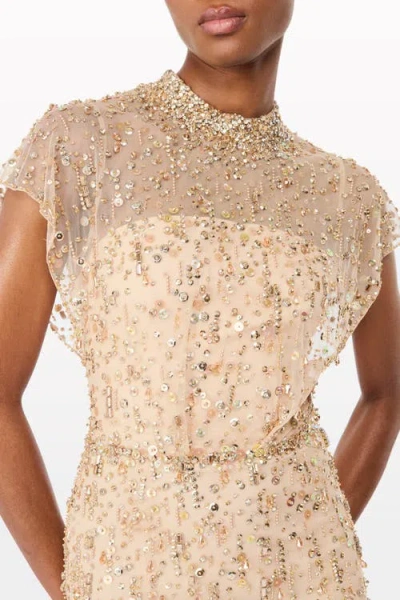 Jenny Packham Crystal Drop Embellished High-neck Maxi Dress In Multi