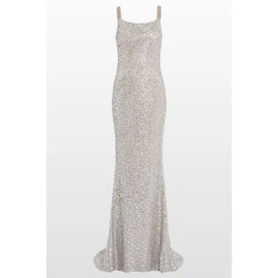 Jenny Packham Lotus Sequin-embellished Open-back Maxi Dress In Gray
