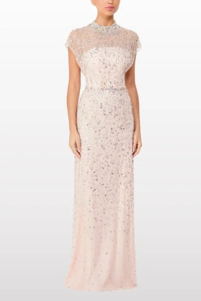 Jenny Packham Crystal Drop Embellished High-neck Maxi Dress In Neutral