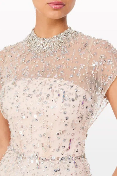 Jenny Packham Crystal Drop Embellished High-neck Maxi Dress In Neutral