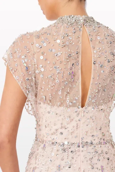 Jenny Packham Crystal Drop Embellished High-neck Maxi Dress In Neutral