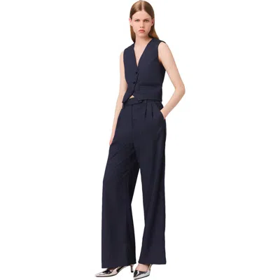 Maje Rhinestone Suit Trousers With Pleats In Blue