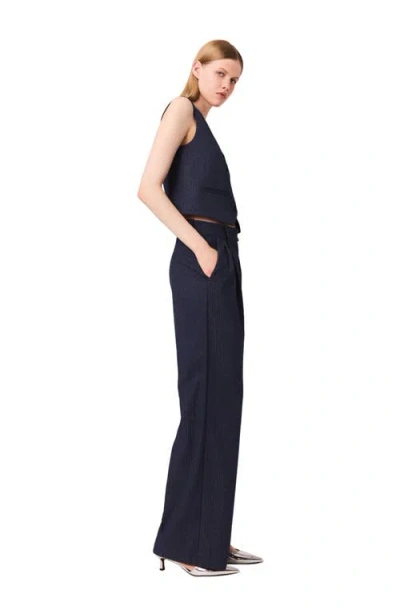 Maje Rhinestone Suit Trousers With Pleats In Blue