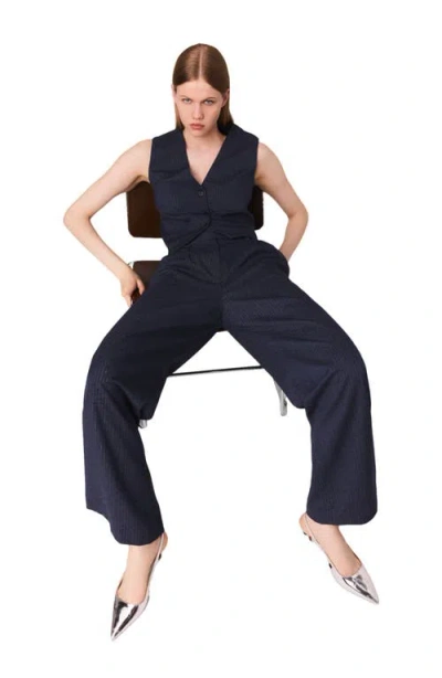 Maje Rhinestone Suit Trousers With Pleats In Blue