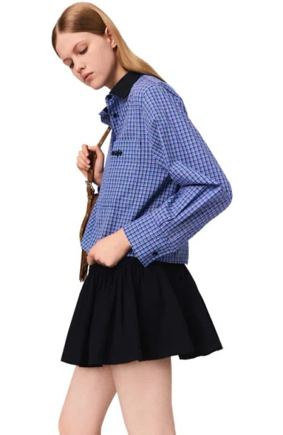 Maje Womens Blue Rhinestoned Tiles Rhinestone-embellished Removable-collar Cotton Shirt