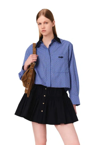 Maje Womens Blue Rhinestoned Tiles Rhinestone-embellished Removable-collar Cotton Shirt