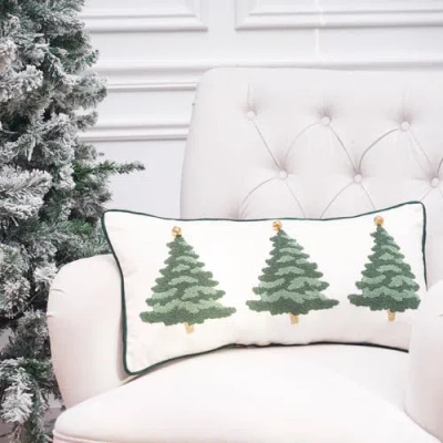 C & F Home C&f Home Flocked Trees Throw Pillow, 12" X 24" In Green