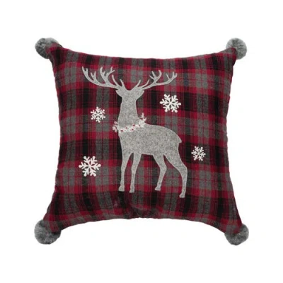 C & F Home C&f Home Frosty Deer Plaid Embellished Christmas Throw Pillow, 18" X 18" In Red