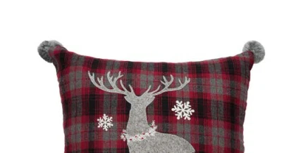 C & F Home C&f Home Frosty Deer Plaid Embellished Christmas Throw Pillow, 18" X 18" In Red