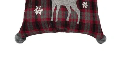 C & F Home C&f Home Frosty Deer Plaid Embellished Christmas Throw Pillow, 18" X 18" In Red