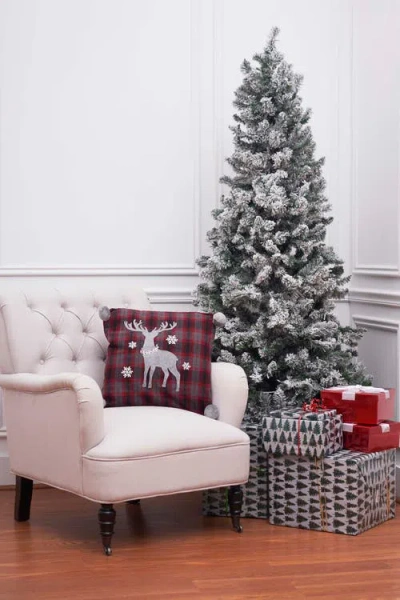 C & F Home C&f Home Frosty Deer Plaid Embellished Christmas Throw Pillow, 18" X 18" In Red