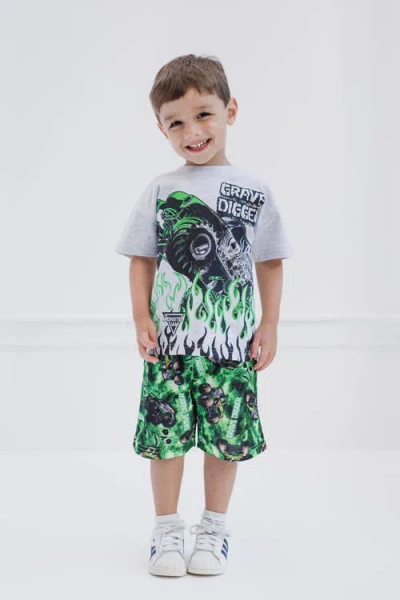 Monster Jam Grave Digger T-shirt & Mesh Shorts Set In Gray