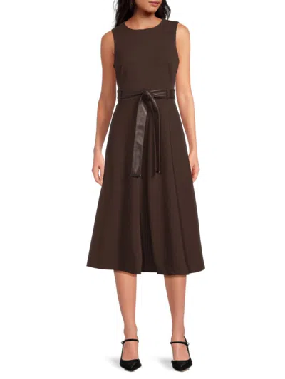 Calvin Klein Women's Belted A-line Midi-dress In Multi