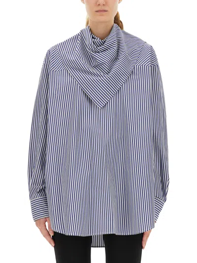 Ami Alexandre Mattiussi Ami Paris Blue Striped Poplin Shirt With Scarf Women In Blue