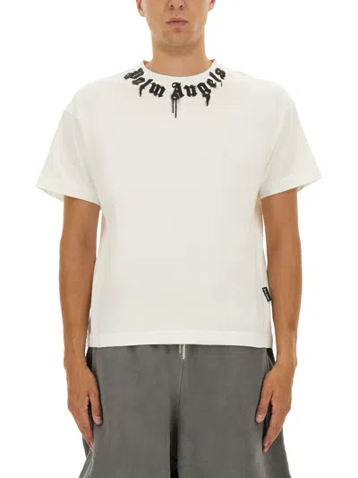Palm Angels Curved Logo T-shirt In White
