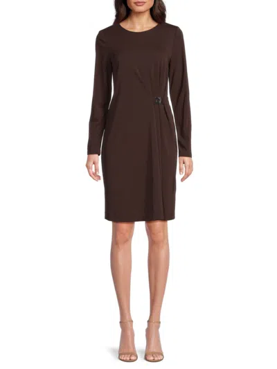 Dkny Women's Gathered Side Buckle Sheath Minidress In Brown