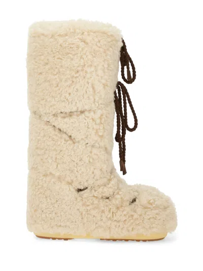 Moon Boot Logo Embellished Mid-calf Flat Sole Boots In Neutral