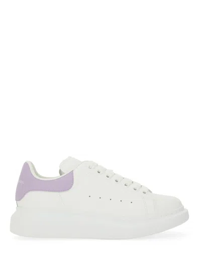Alexander Mcqueen White Leather Sneakers With Lilac Leather Heel In White