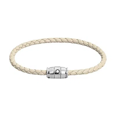 Montblanc Bracelet Steel 3 Rings Meisterstück Collection In Cloudy Beige Leather, Size 60 In White