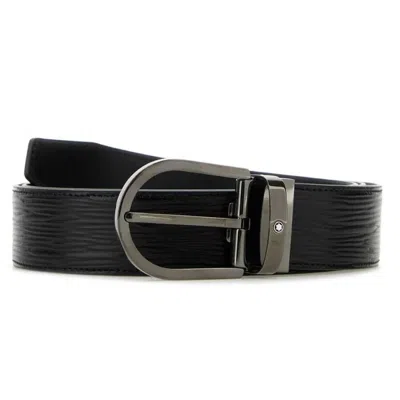 Montblanc Leather Belt With Adjustable Length And Textured Design In Black