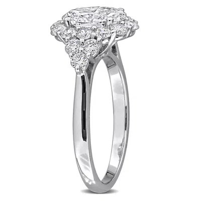 Created Forever 2 1/4ct Tgw Oval And Round-cut Lab Grown Diamond Halo Engagement Ring In Sterling Si In Metallic