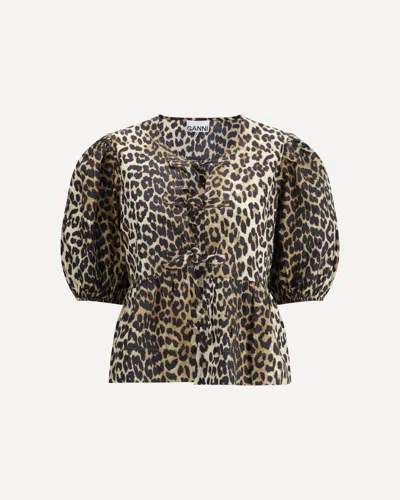 Ganni Leopard Cotton Shirt In Animal Print